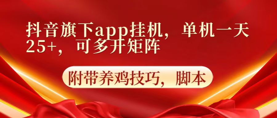 抖音旗下app自动挂机，单机一天收益25+，可多开矩阵-云网创