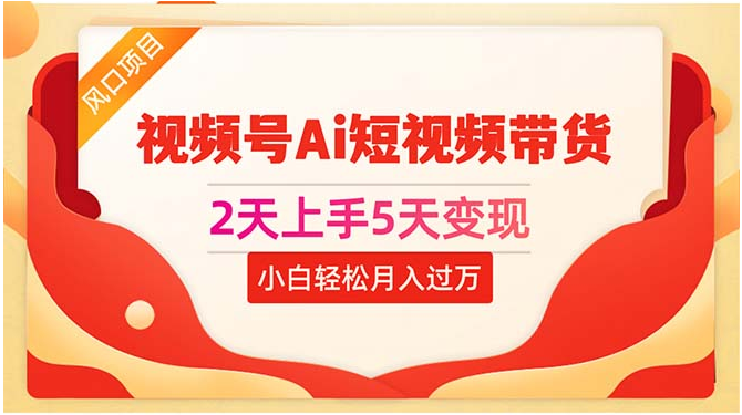 （10807期）2天上手5天变现视频号Ai短视频带货0粉丝0基础小白轻松月入过万-云网创